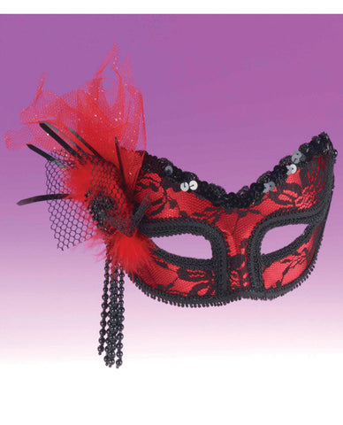 Neon Red Lace Mask