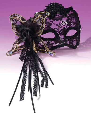 Karneval 1/2 Mask - Butterfly, Rose Lace Black