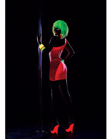 Seamless One Shoulder Dress w/Asymmetric Fishnet Curve Design & G-String O/S