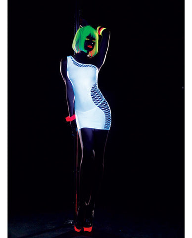 Seamless One Shoulder Dress w/Asymmetric Fishnet Curve Design & G-String O/S