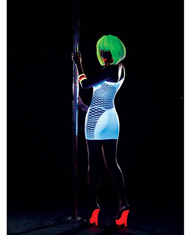 Seamless One Shoulder Dress w/Asymmetric Fishnet Curve Design & G-String O/S