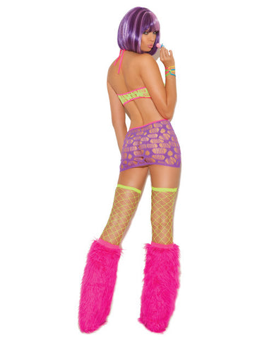 Neon Nites Ripped Net Mini Dress Neon O/S