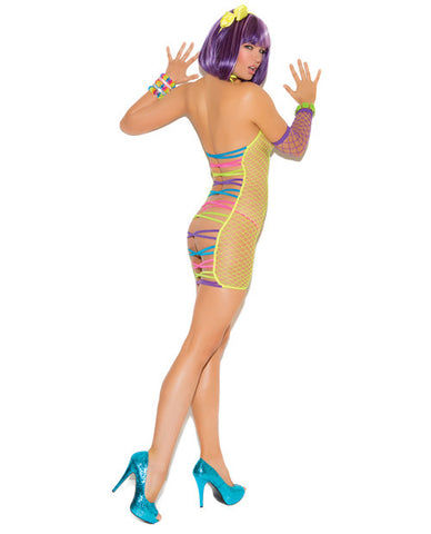 Vivace Diamond Net Mini Dress w/Strappy Detail Chartreuse O/S