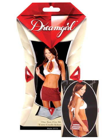 3 pc Extra Credit School Girl Halter Top w/Attached Tie, Skirt & Ruffled Panty O/S