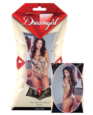 Camouflage Print Lycra Net Cami & Thong O/S