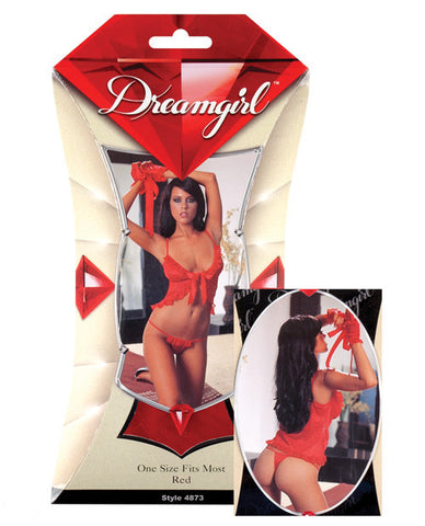 Babydoll & Thong w/Lace Trim & Fingerless Gloves O/S